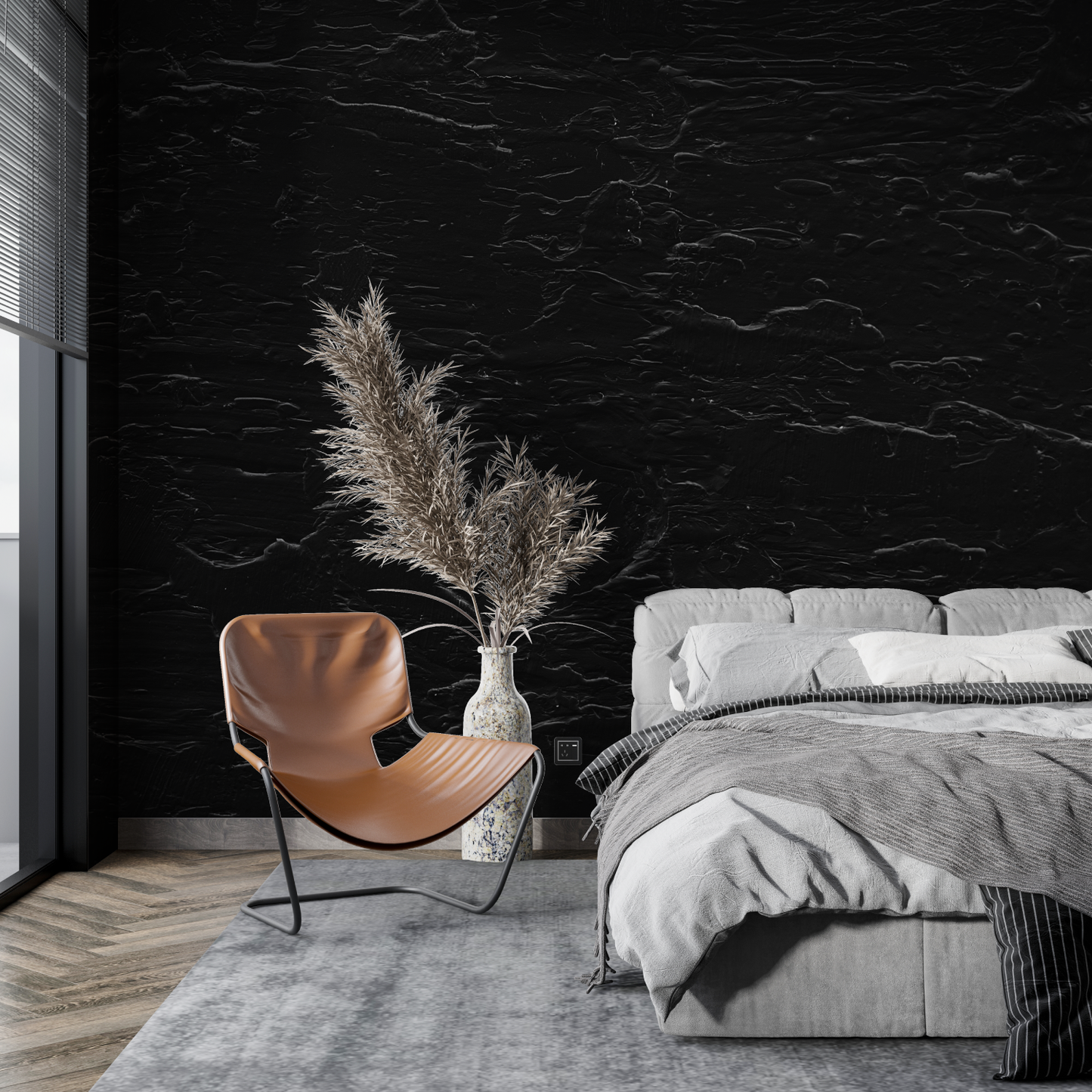 Papel pintado efecto piedra negra - 4murs