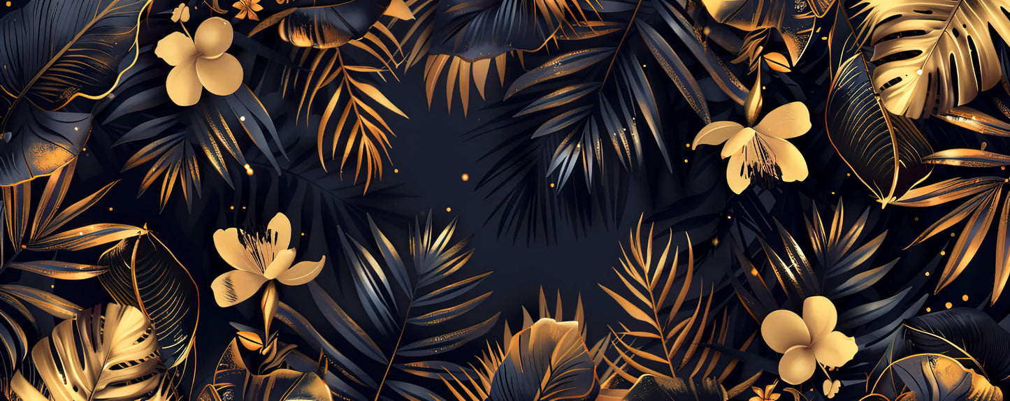 Papel pintado de palmeras negras y doradas