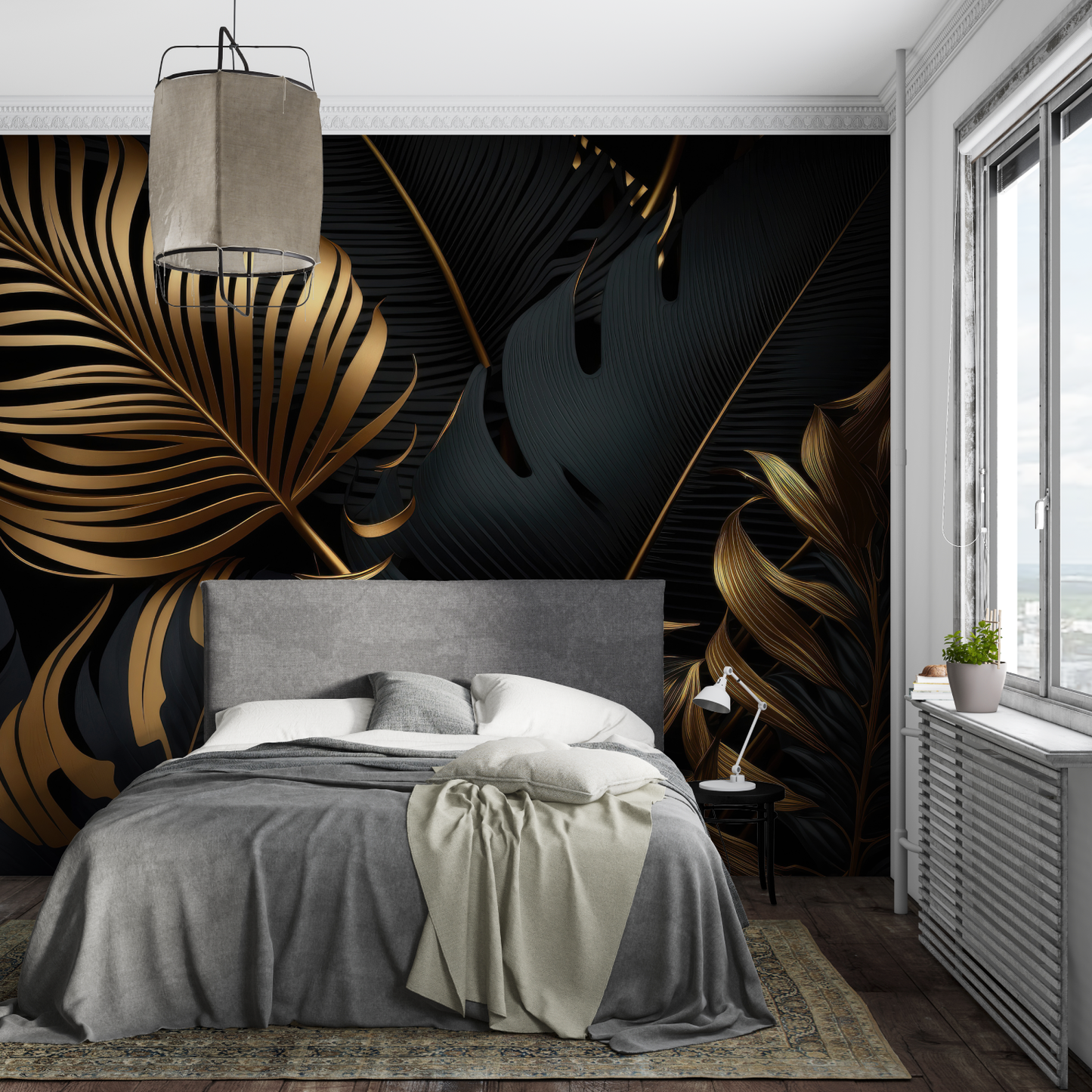 Papel pintado de pano negro y dorado - wall pano