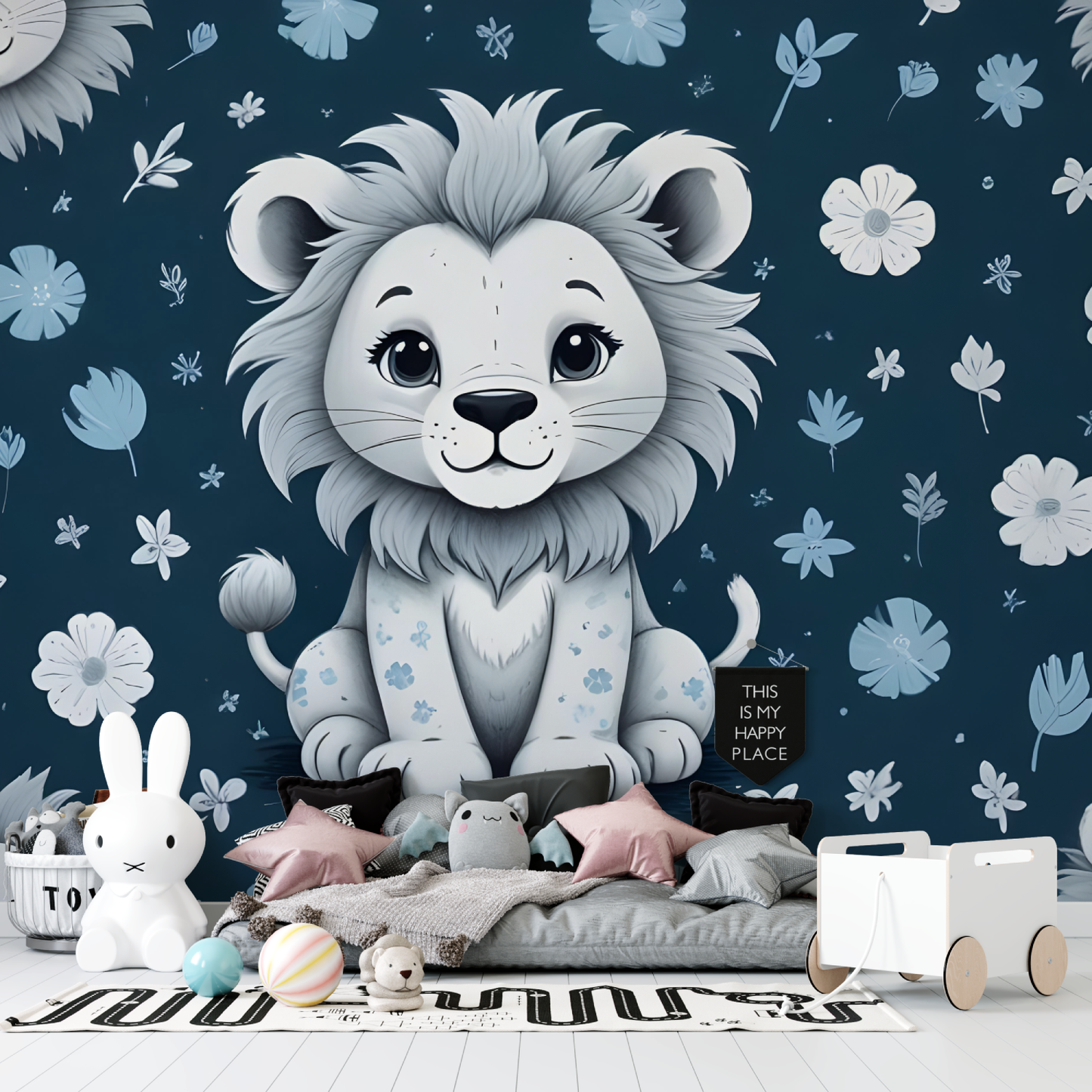 Papel pintado infantil Blue Lion Cub - dormitorio de niño