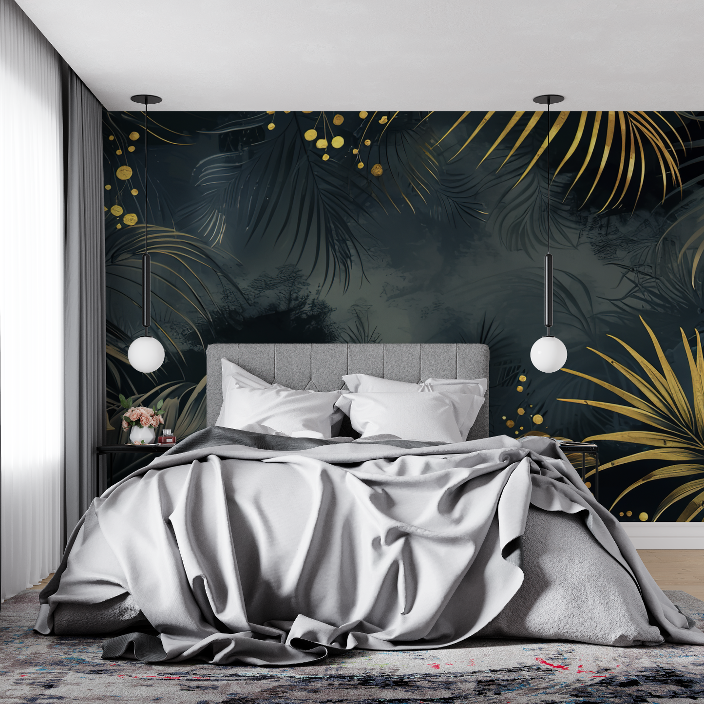 Papel pintado de la selva negro y dorado - pared de la cocina