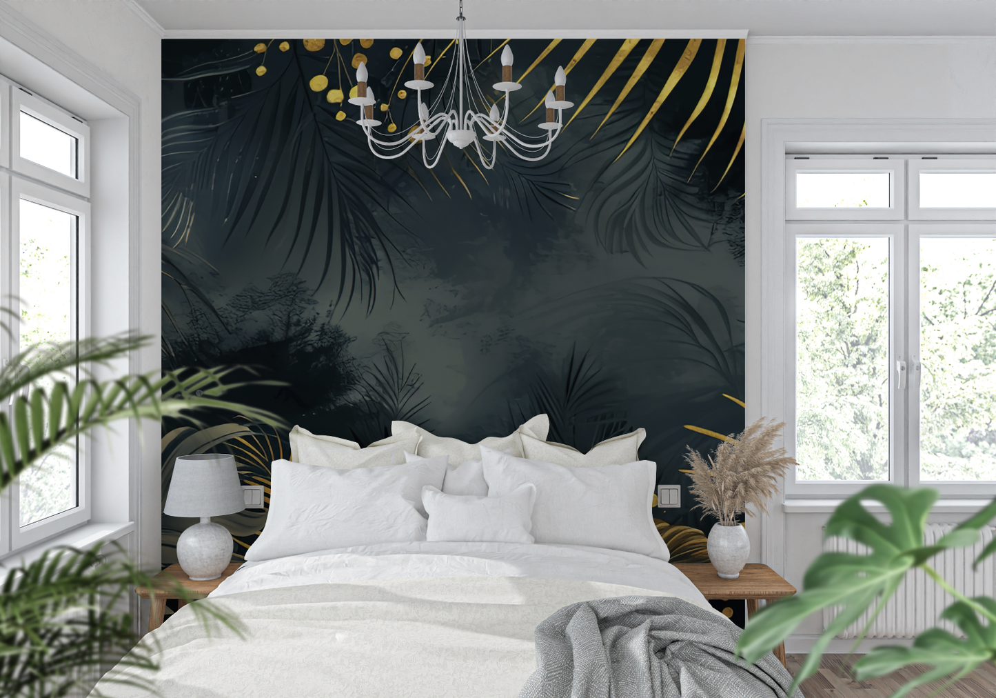 Papel pintado de selva negro y dorado - pano tapestry