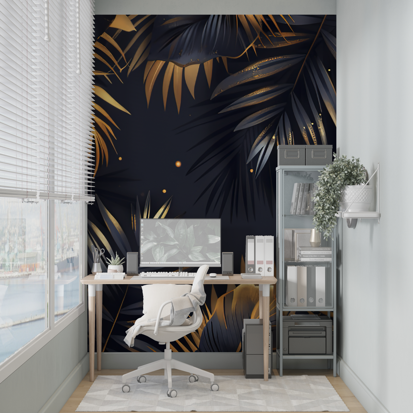 Papel pintado de palmera negra y dorada - mural