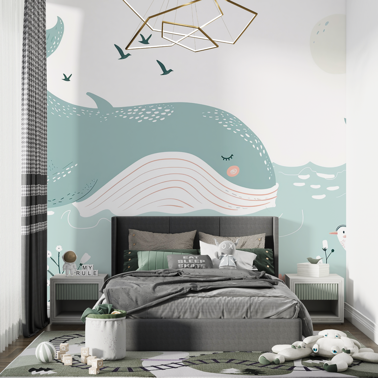 Papel pintado infantil Ballena pastel - dormitorio pequeño