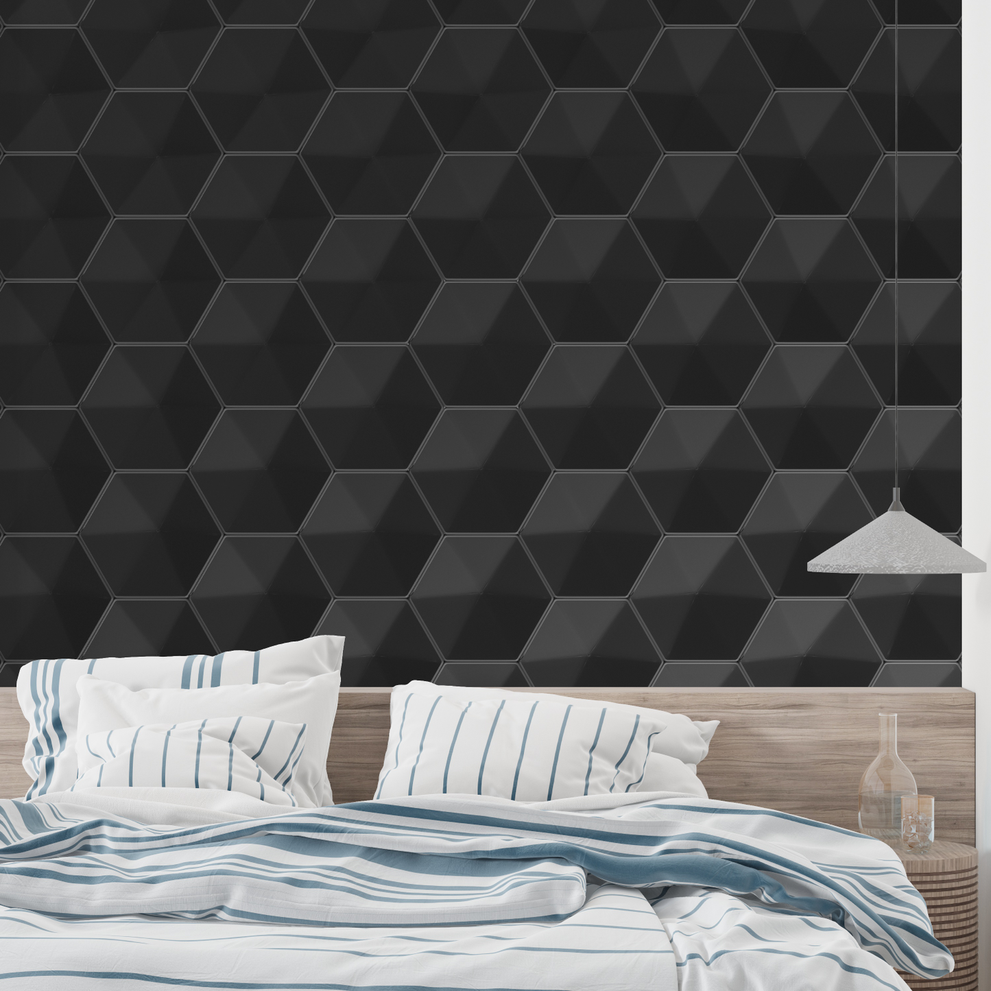 Papel pintado hexagonal negro - montado en la pared