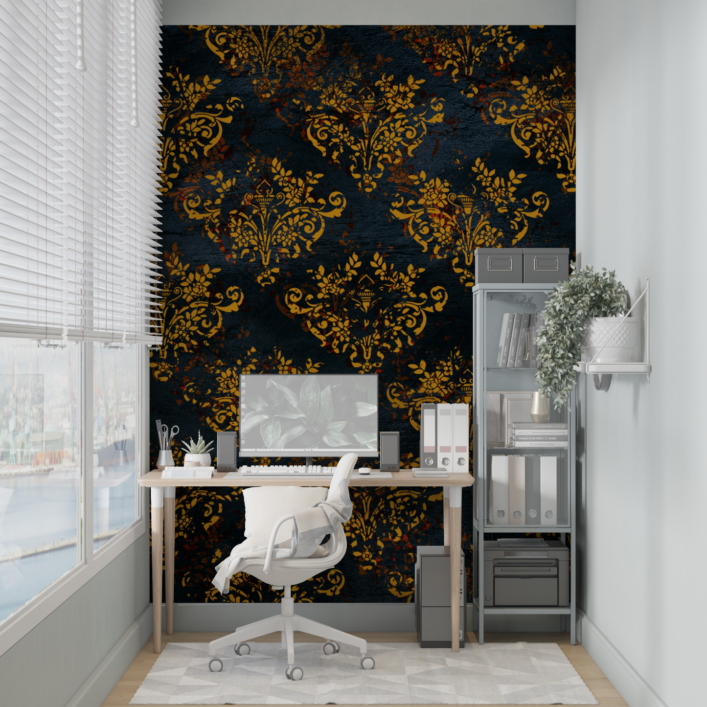 Papel pintado barroco negro y dorado - wall pano