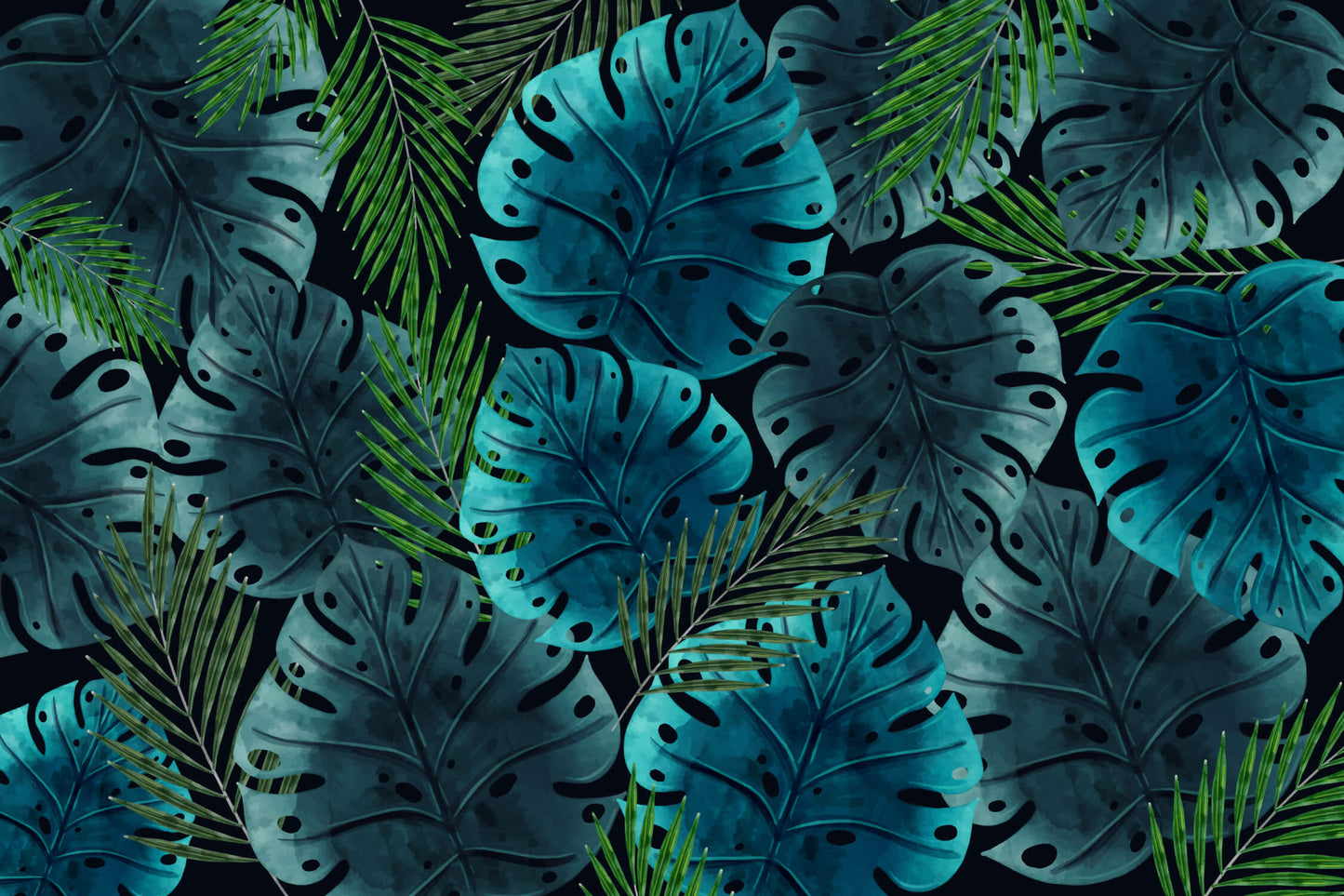 Papel pintado de selva azul y verde