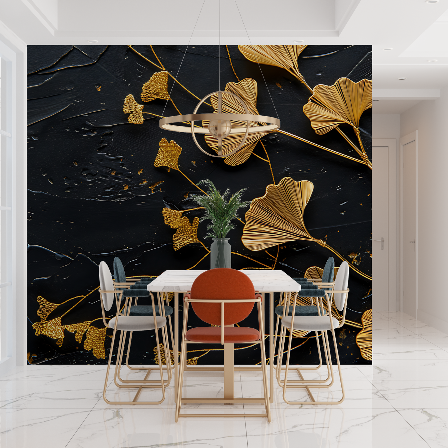 Papel pintado para dormitorio negro y dorado - tendencias
