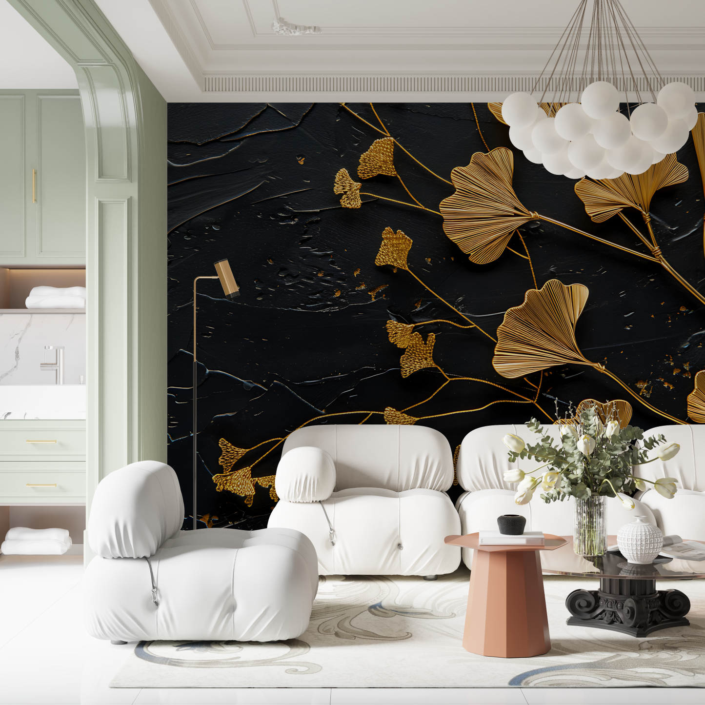 Papel pintado para dormitorio negro y dorado - diseño