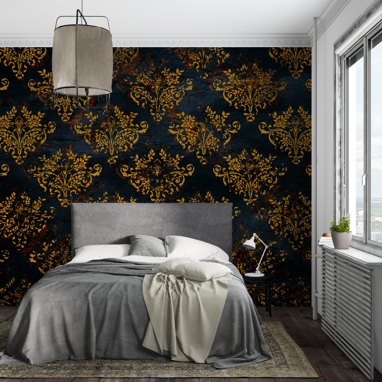 Papel pintado barroco negro y dorado - de pared