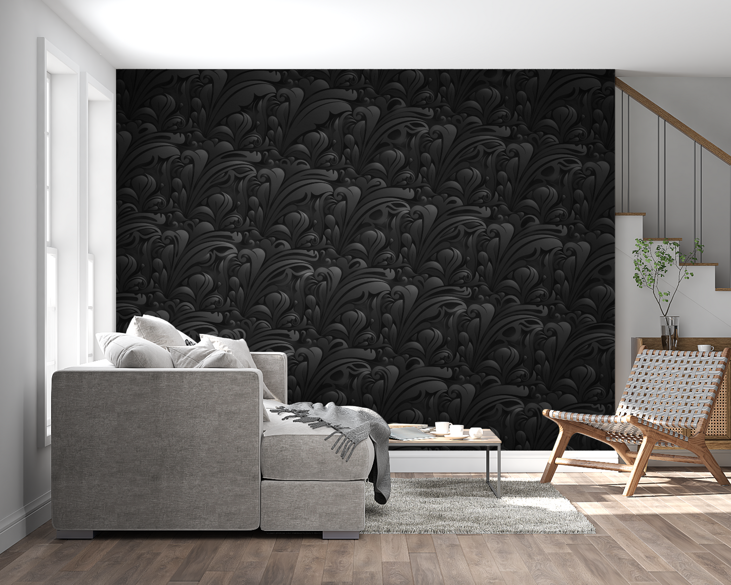 Papel pintado negro con estampado - cabecero
