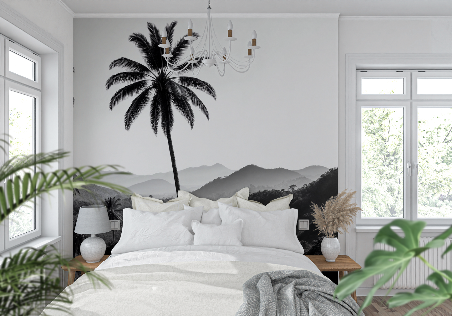 Papel pintado de palmera negra - pared de la cocina