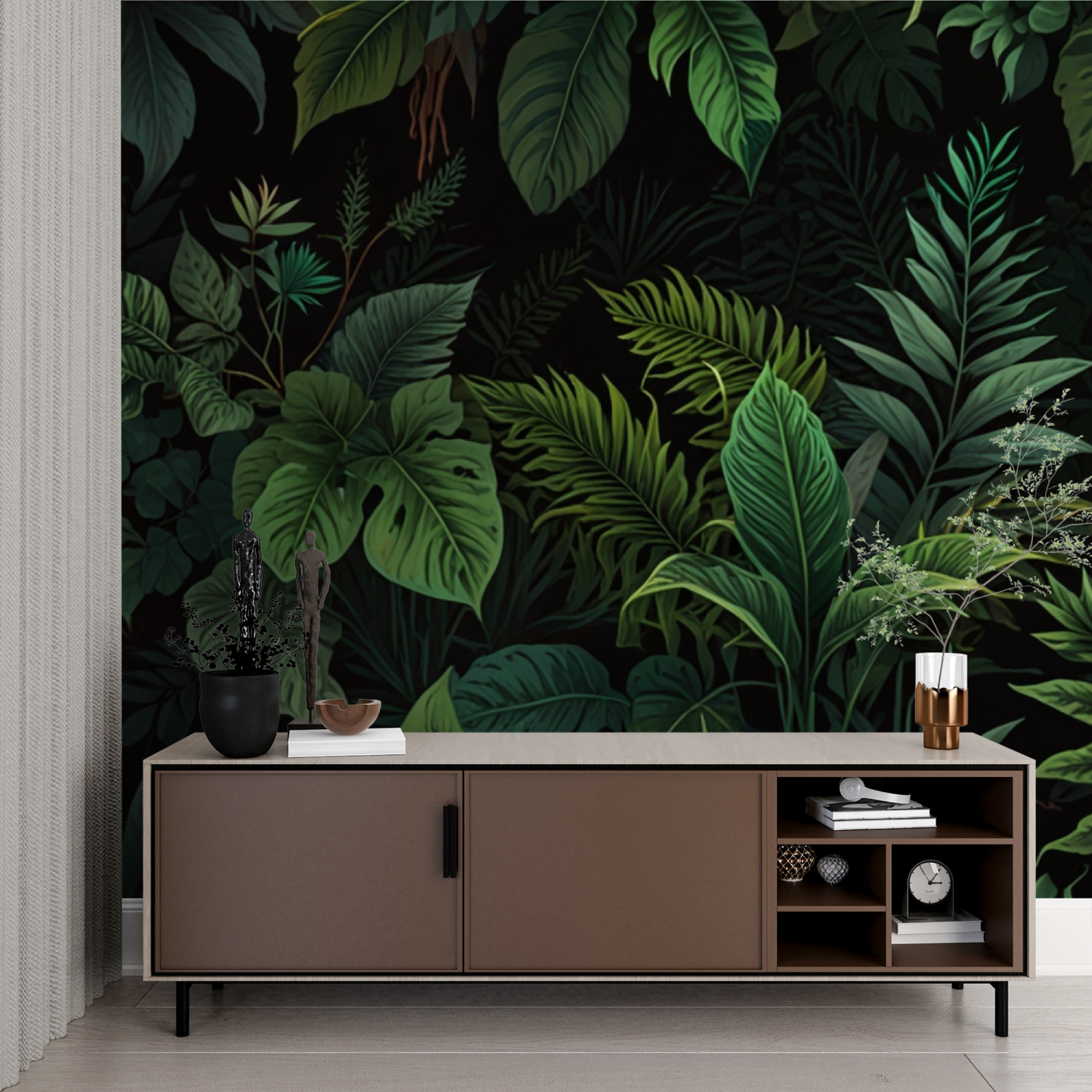 Papel pintado de selva negro y verde - contemporáneo