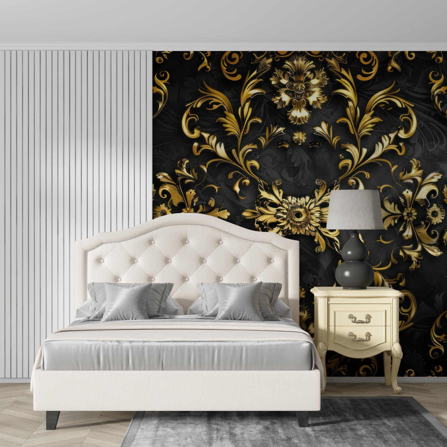 Papel pintado negro y dorado para dormitorio - tendencias