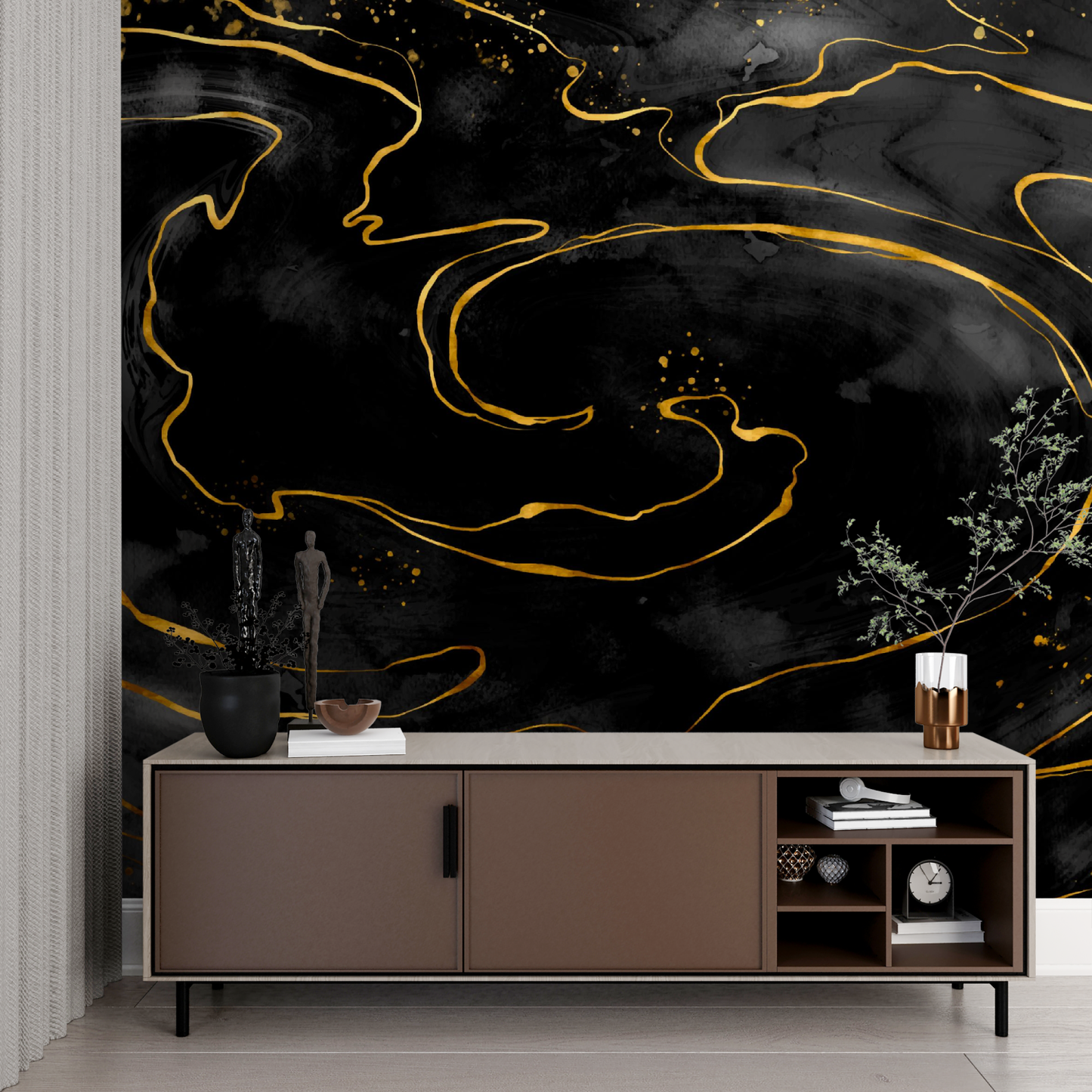 Papel pintado de mármol negro y dorado - tendencias