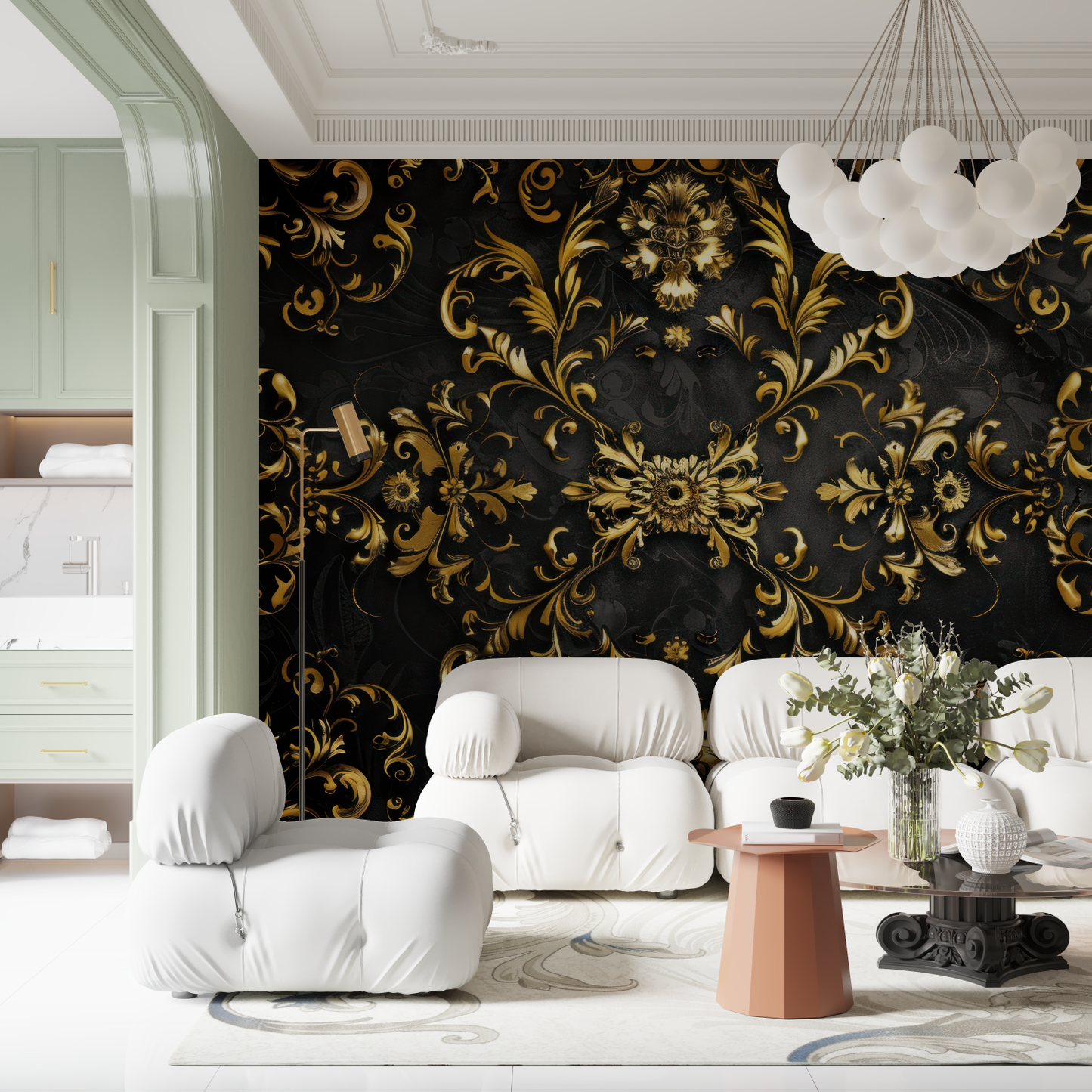 Papel pintado negro y dorado para dormitorio - contemporáneo