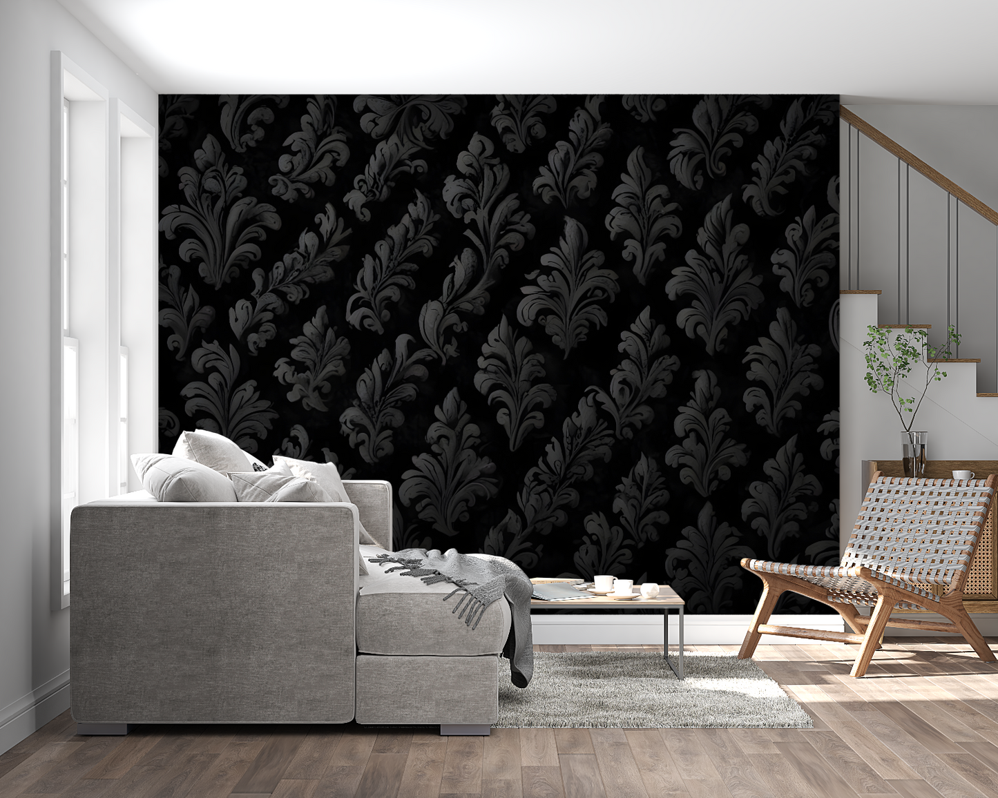 Papel pintado Damasco negro - cabecero