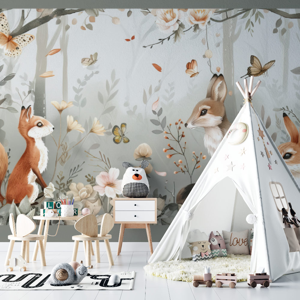 Papel pintado bebé Animales del bosque - bebe tipi