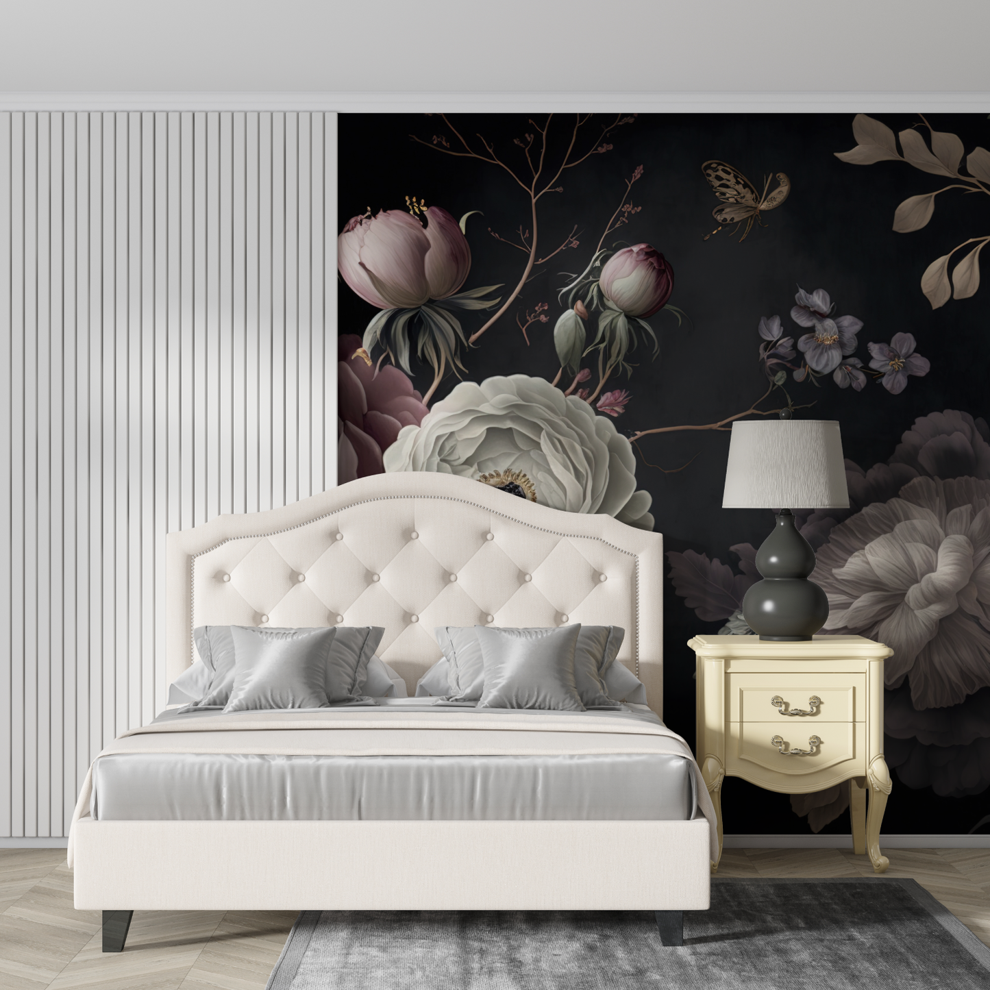 Papel Pintado de flores de fondo negro - contemporáneo