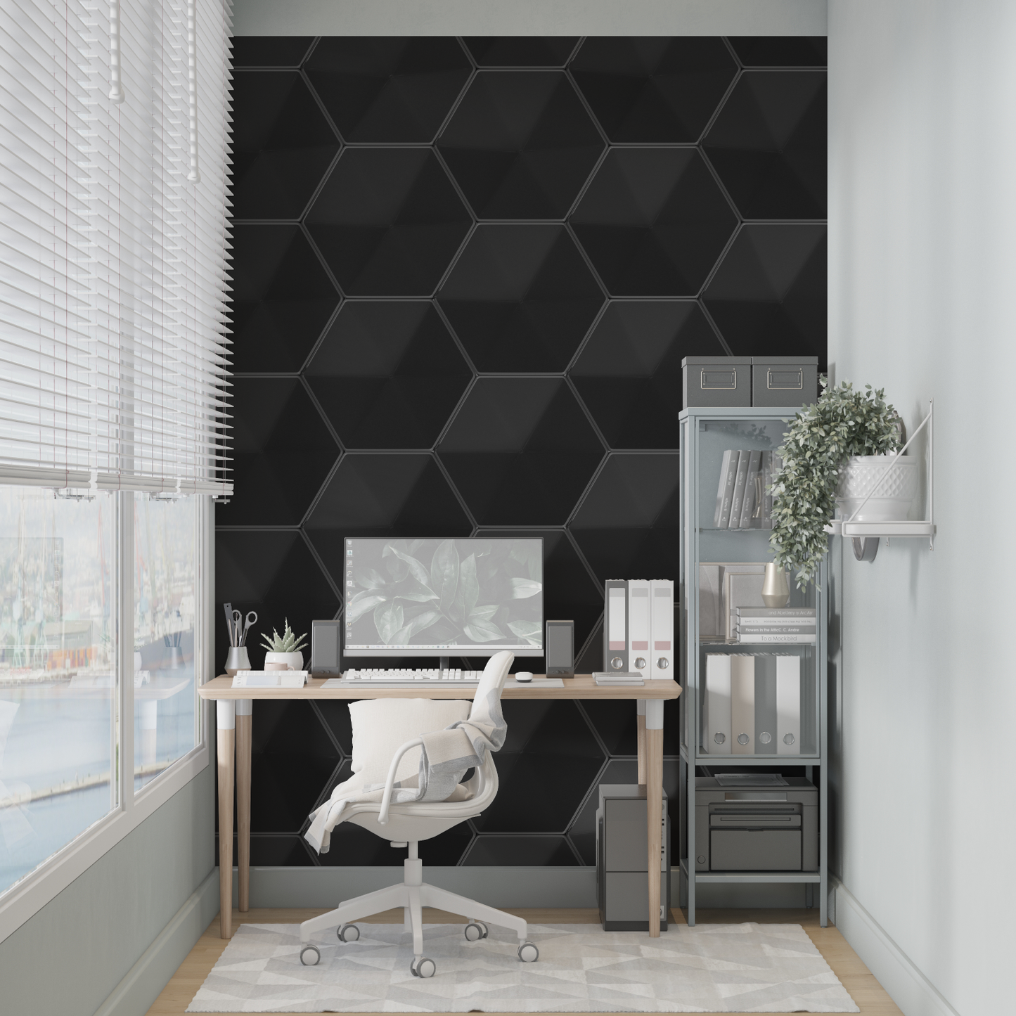 Papel pintado hexagonal negro - panorama de la pared