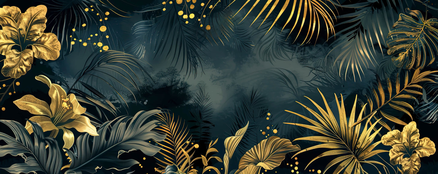 Papel pintado de jungla negro y dorado