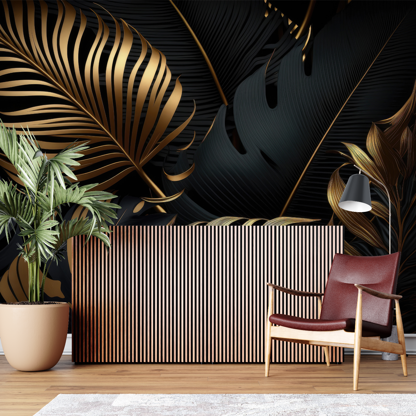 Papel pintado de pan negro y dorado - mural