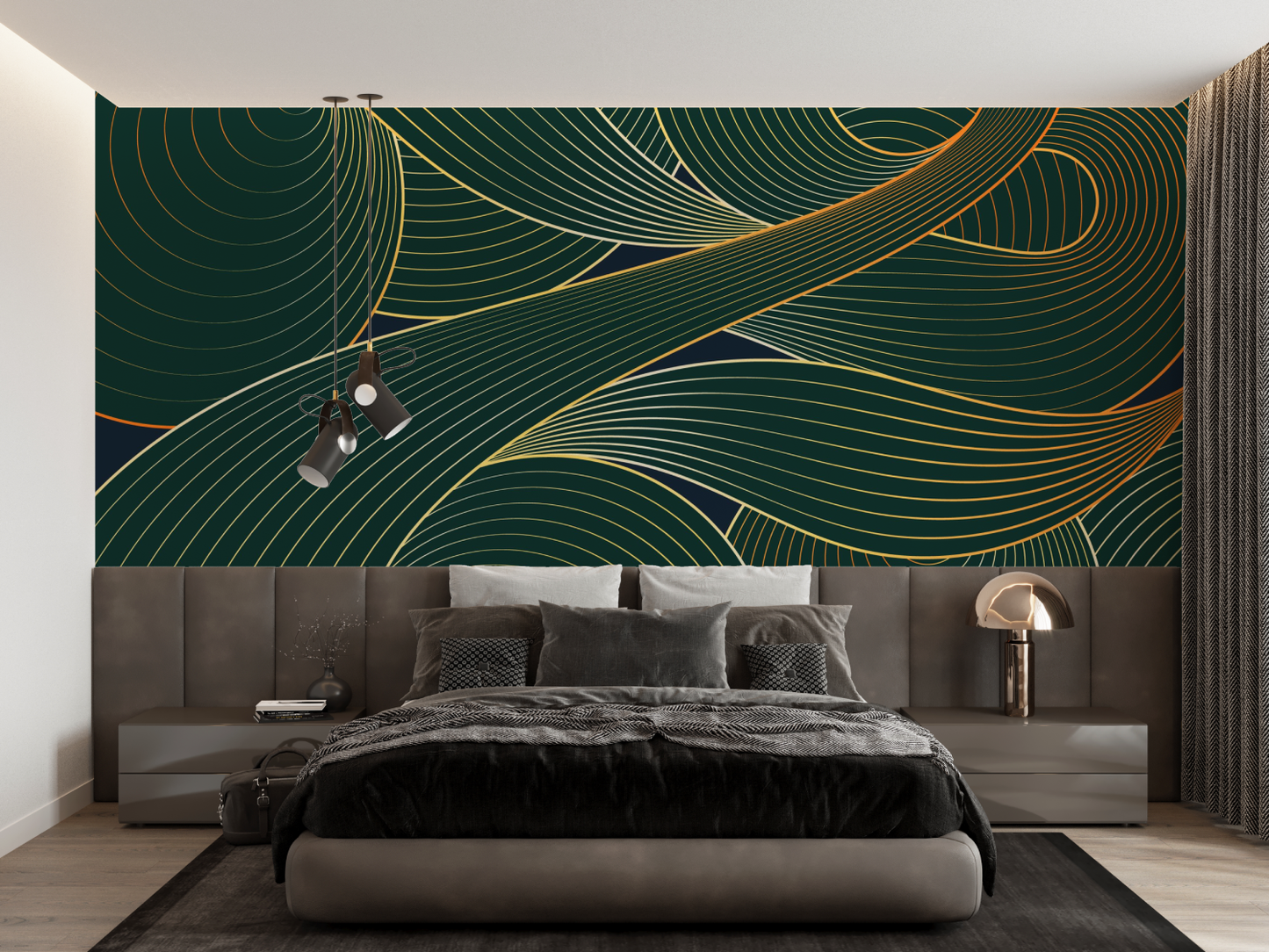 Papel pintado Art Deco verde y dorado - papel pintado