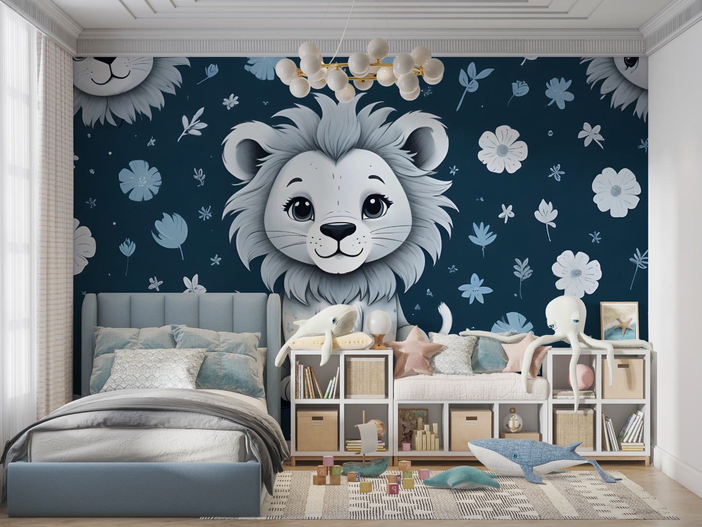 Papel pintado infantil Blue Lion Cub - pared panorámica del dormitorio