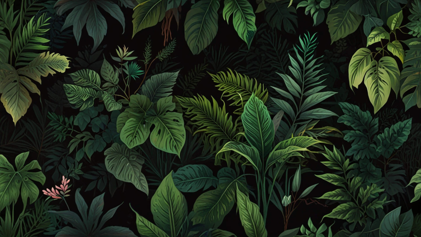 Papel pintado de selva negra y verde