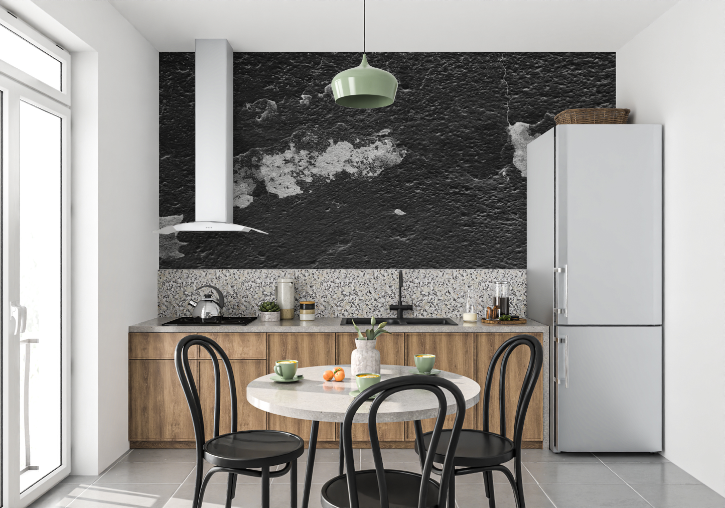 Papel pintado negro del sótano - pared de la cocina