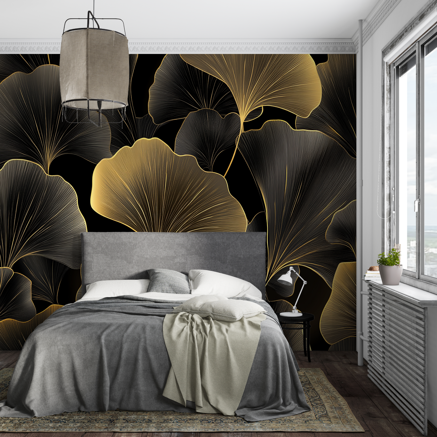 Papel pintado dorado y negro - panorama de la pared