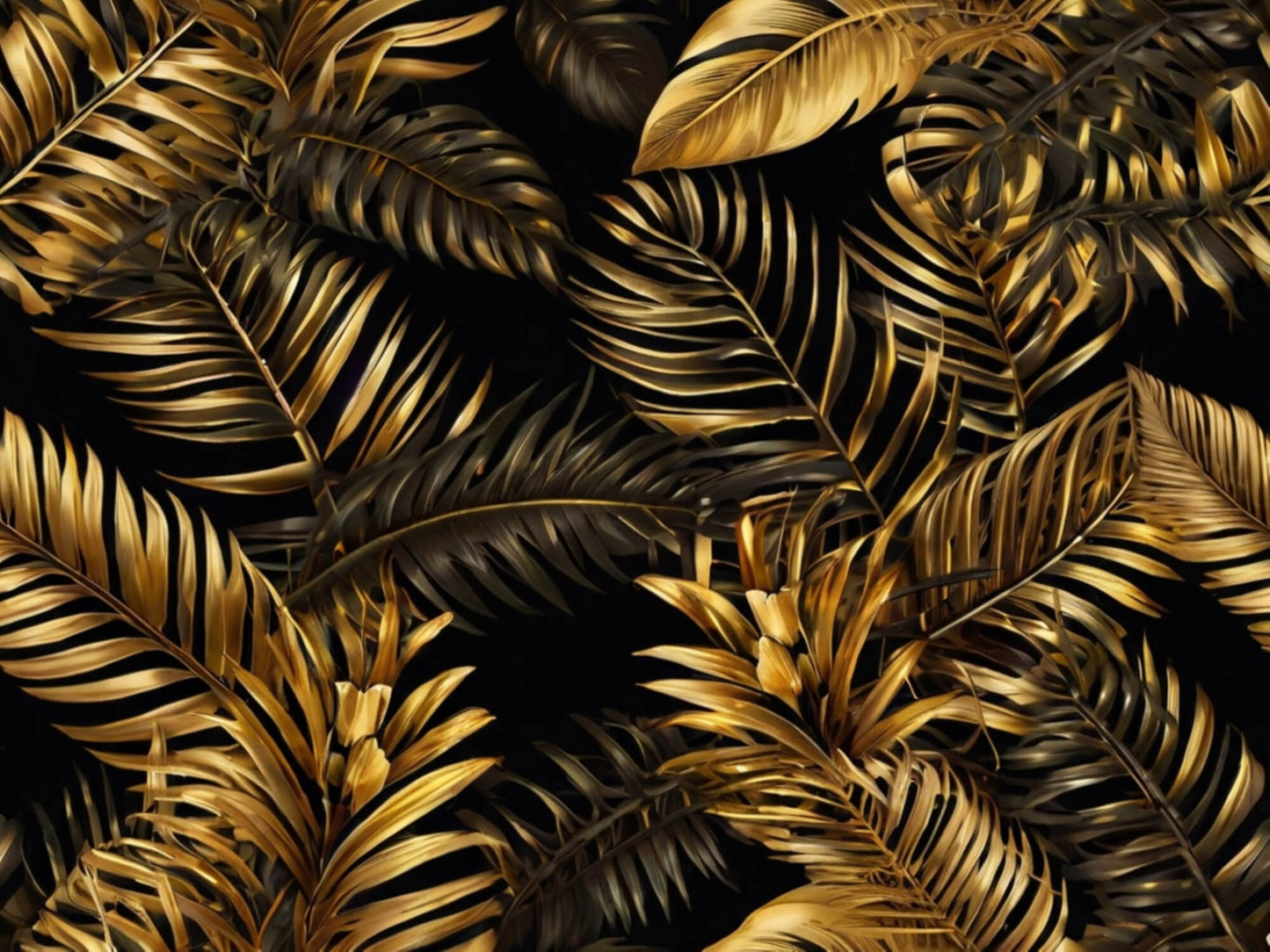 Papel pintado de jungla negro y dorado