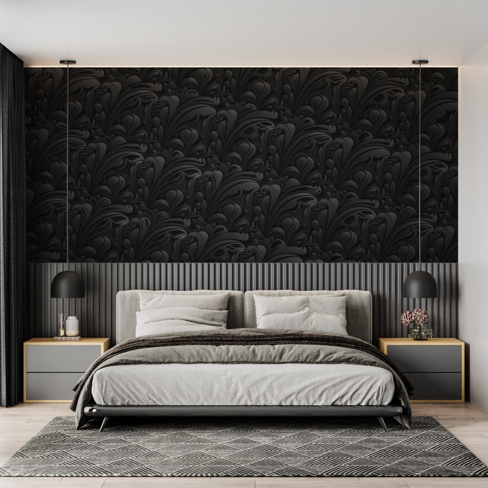 Papel pintado negro con estampado - pared panorámica