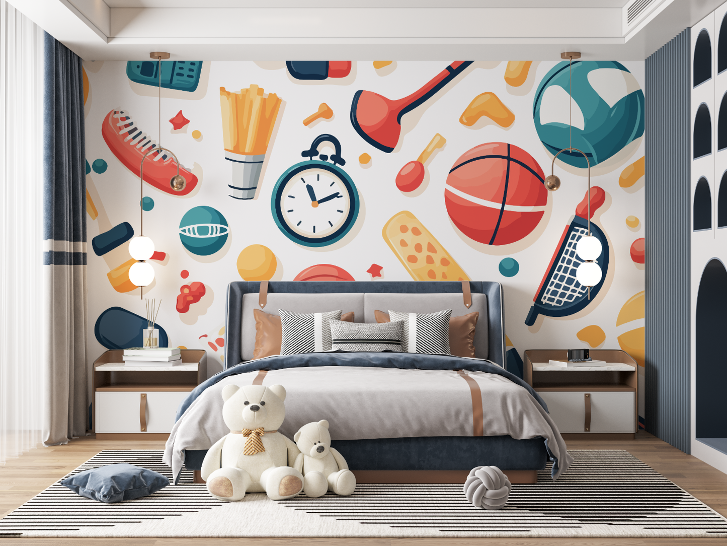 Papel pintado con motivos deportivos para niño - pared panorámica
