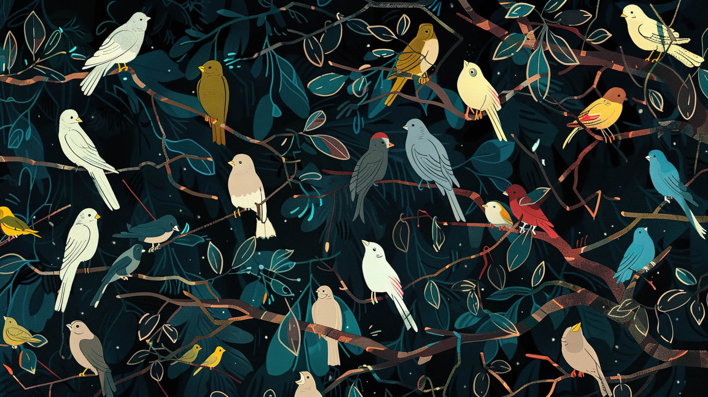 Papel Pintado De Aves Negro