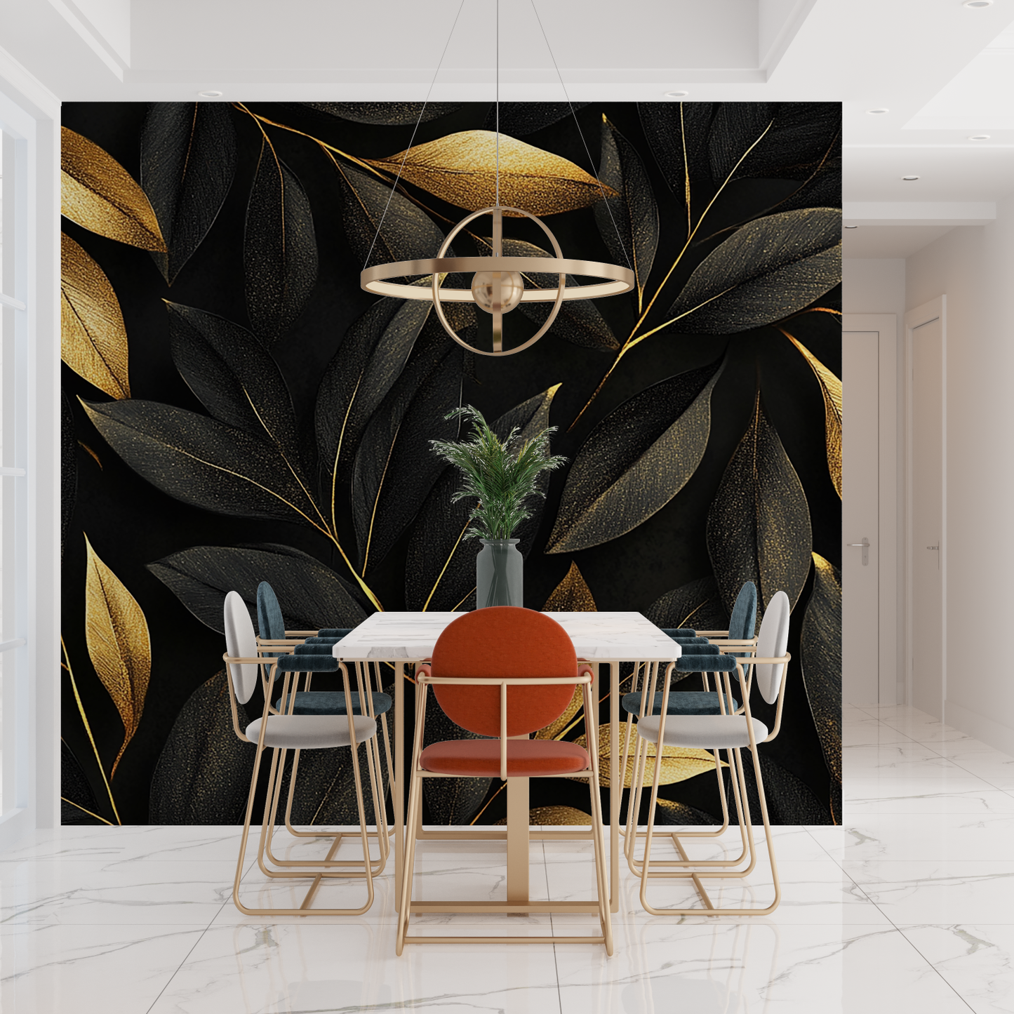 Papel pintado no tejido negro y dorado - contemporáneo