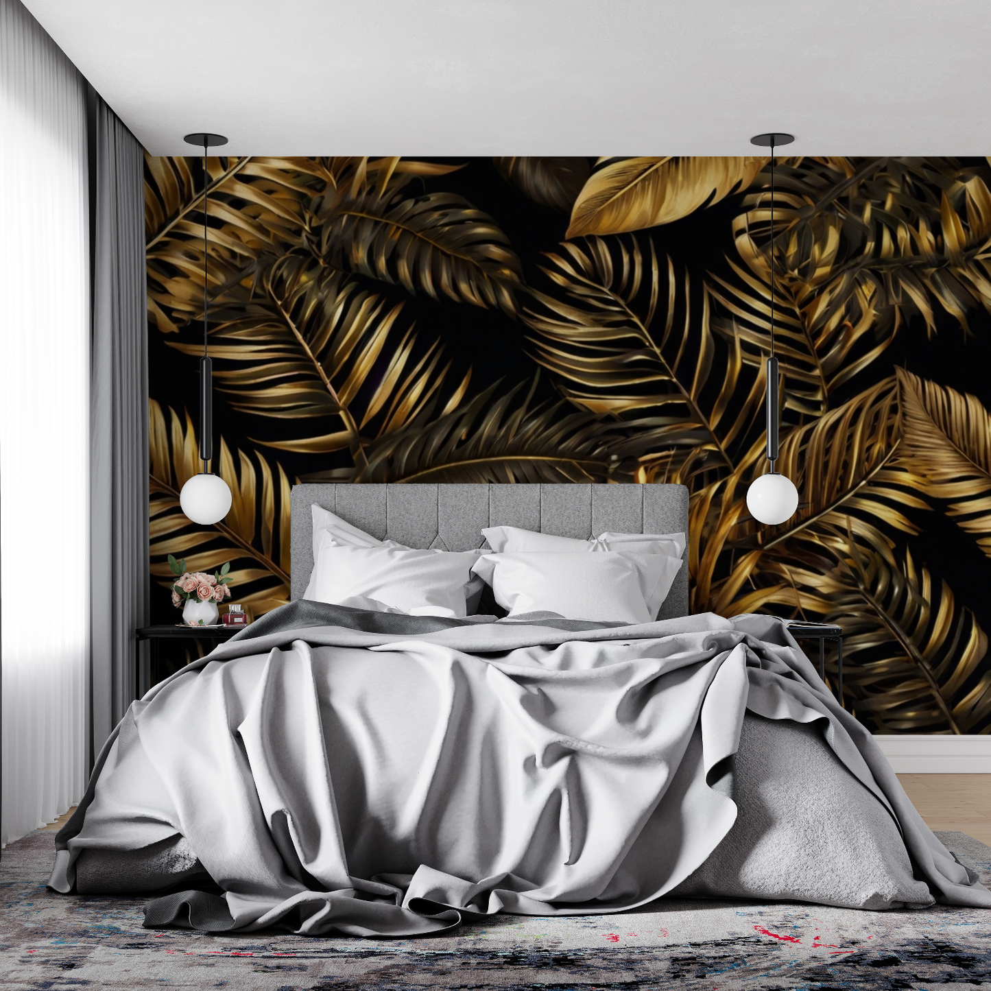 Papel pintado de la selva negro y dorado - pared de la cocina