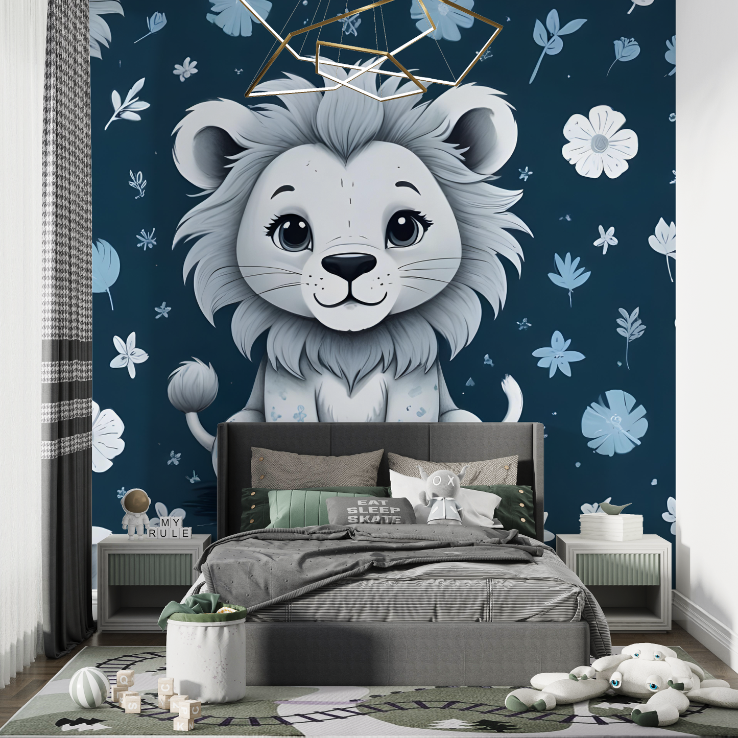 Papel pintado infantil Blue Lion Cub - dormitorio pequeño