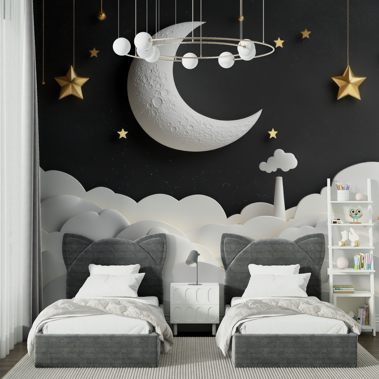 Papel pintado infantil Luna 3D - dormitorio de niño