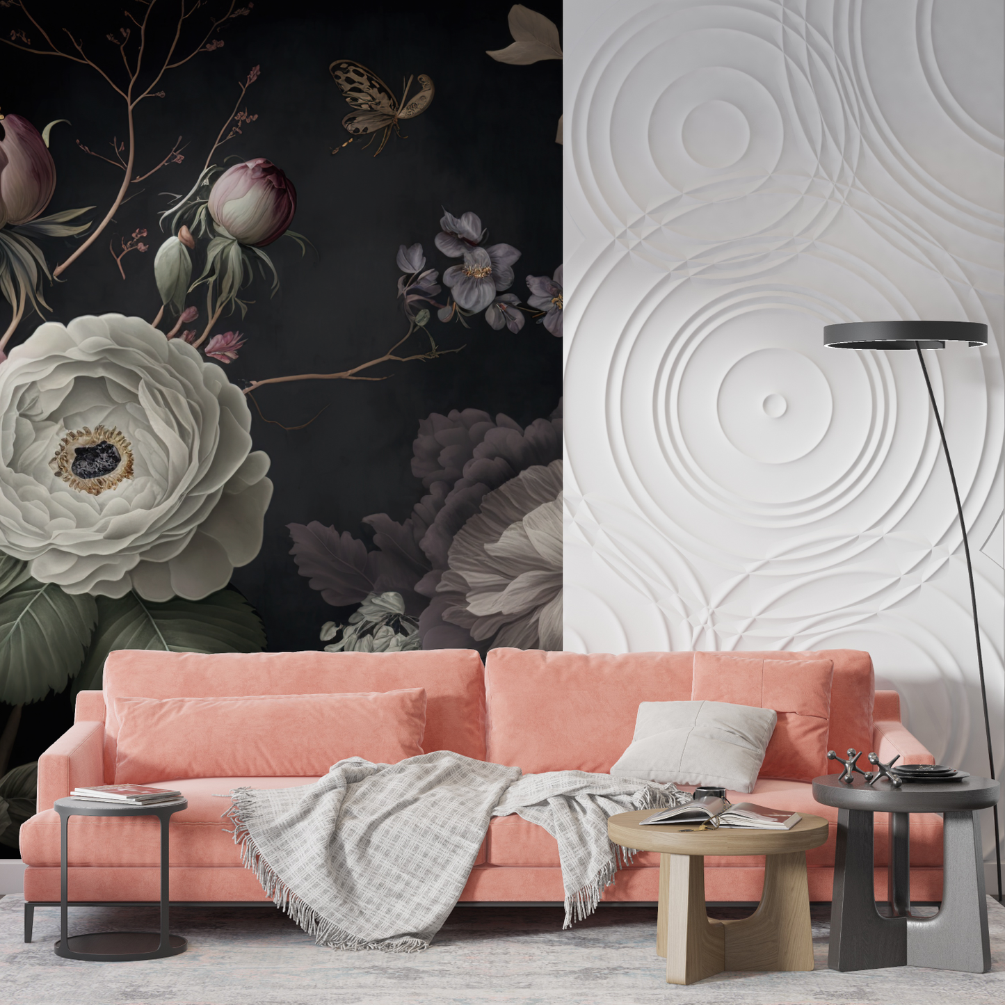 Papel Pintado De Flores Papel Pintado Negro - tendencias