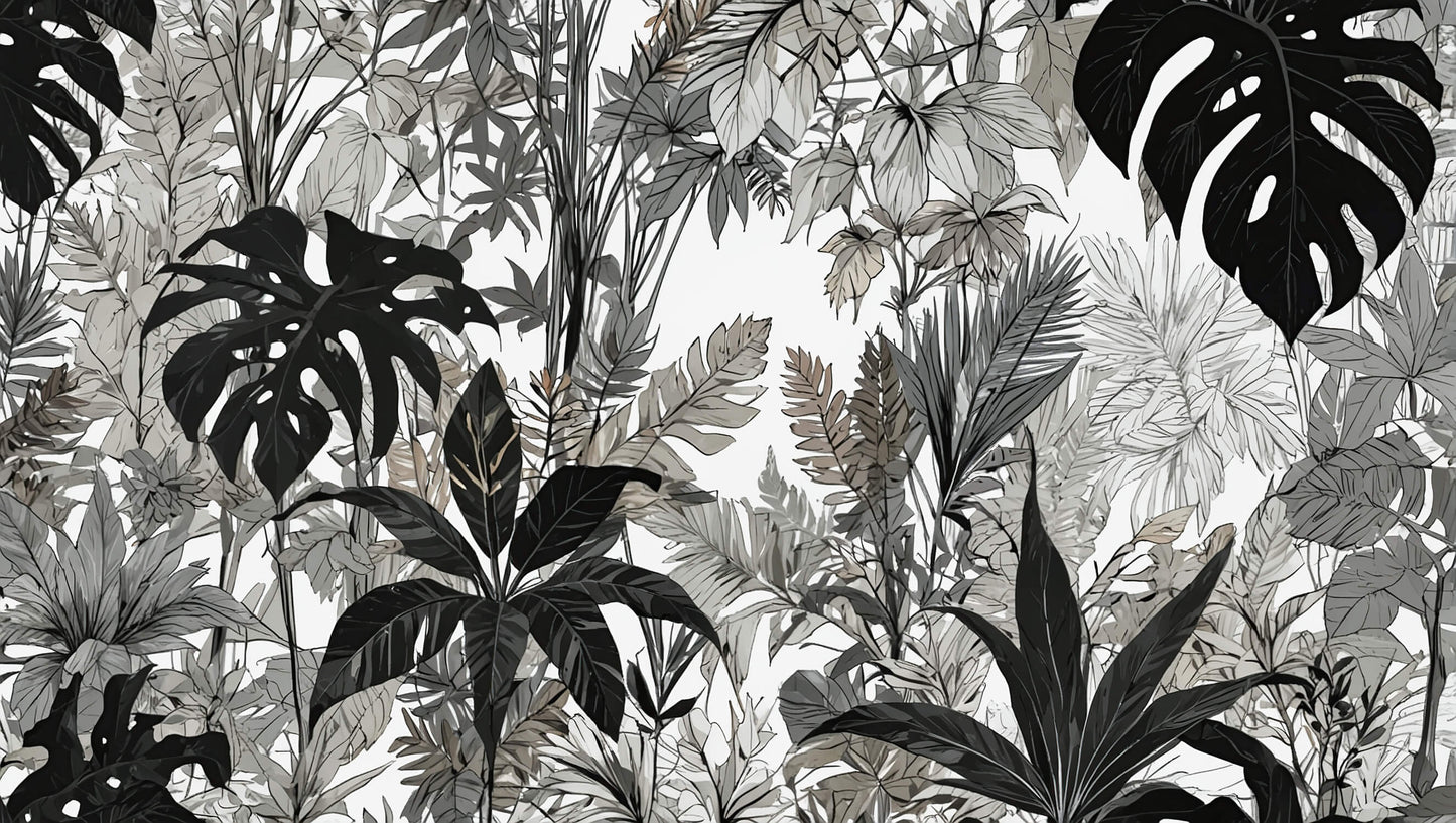Papel Pintado Selva Panorámica En Blanco Y Negro