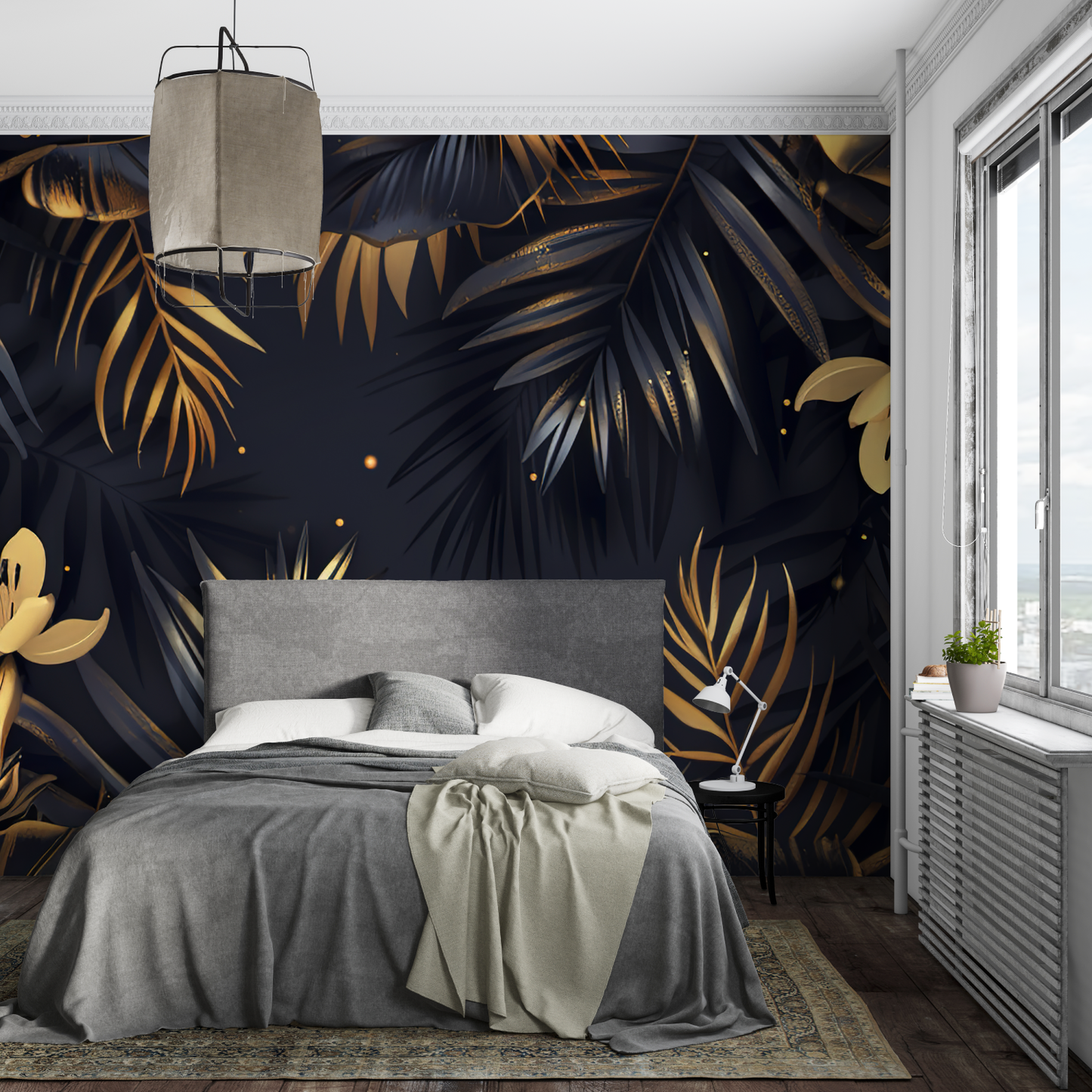 Papel pintado de palmera negro y dorado - merlin leroy
