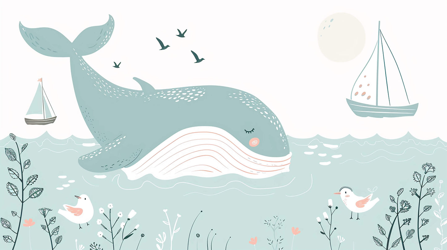 Papel pintado infantil Ballena Pastel