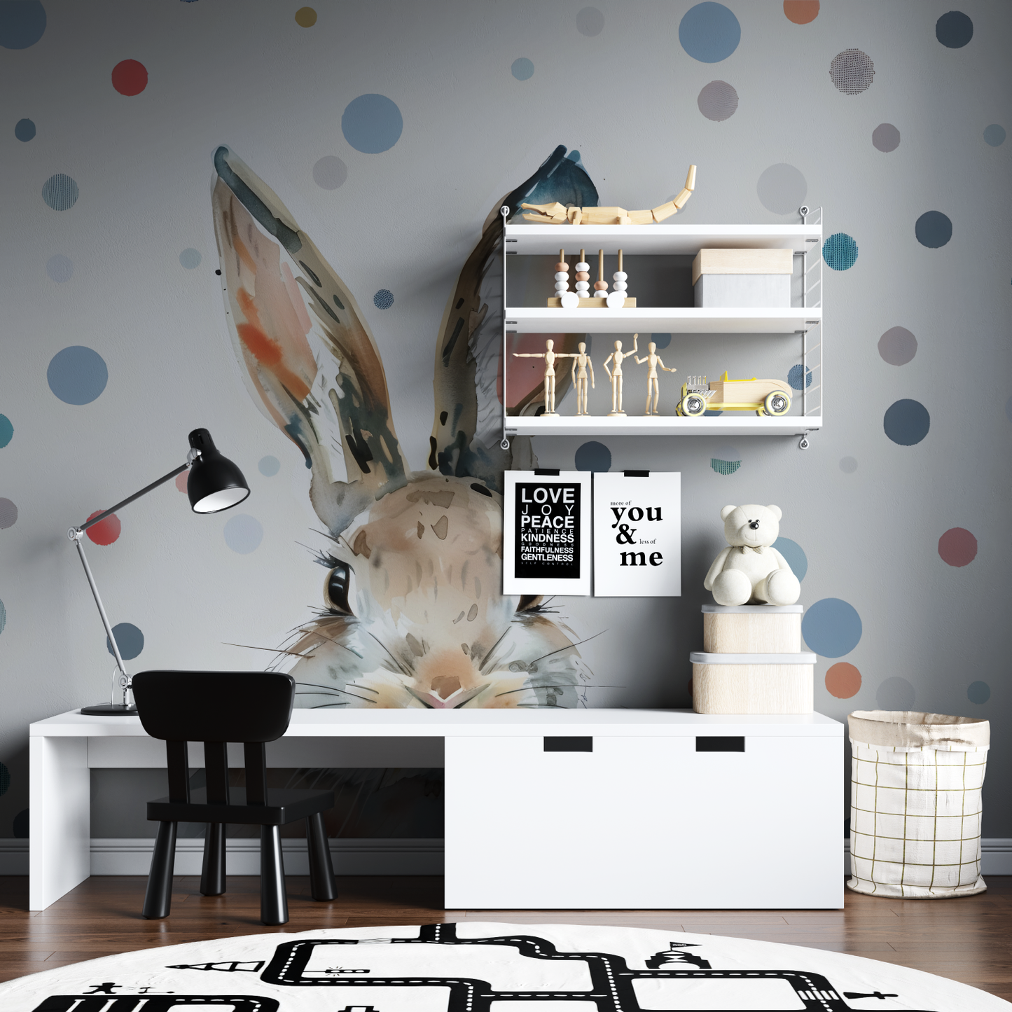 Papel pintado infantil Conejo - cama del dormitorio del niño
