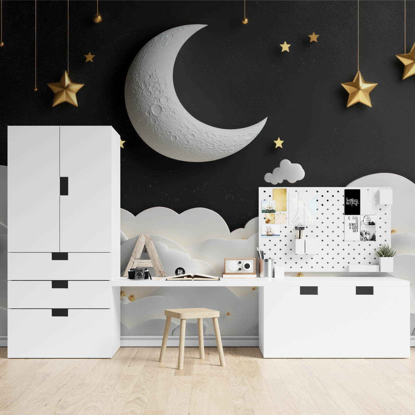 Papel pintado infantil Luna 3D - dormitorio del hombre araña