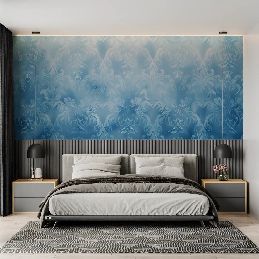 Dormitorio pintado de azul - pared panorámica