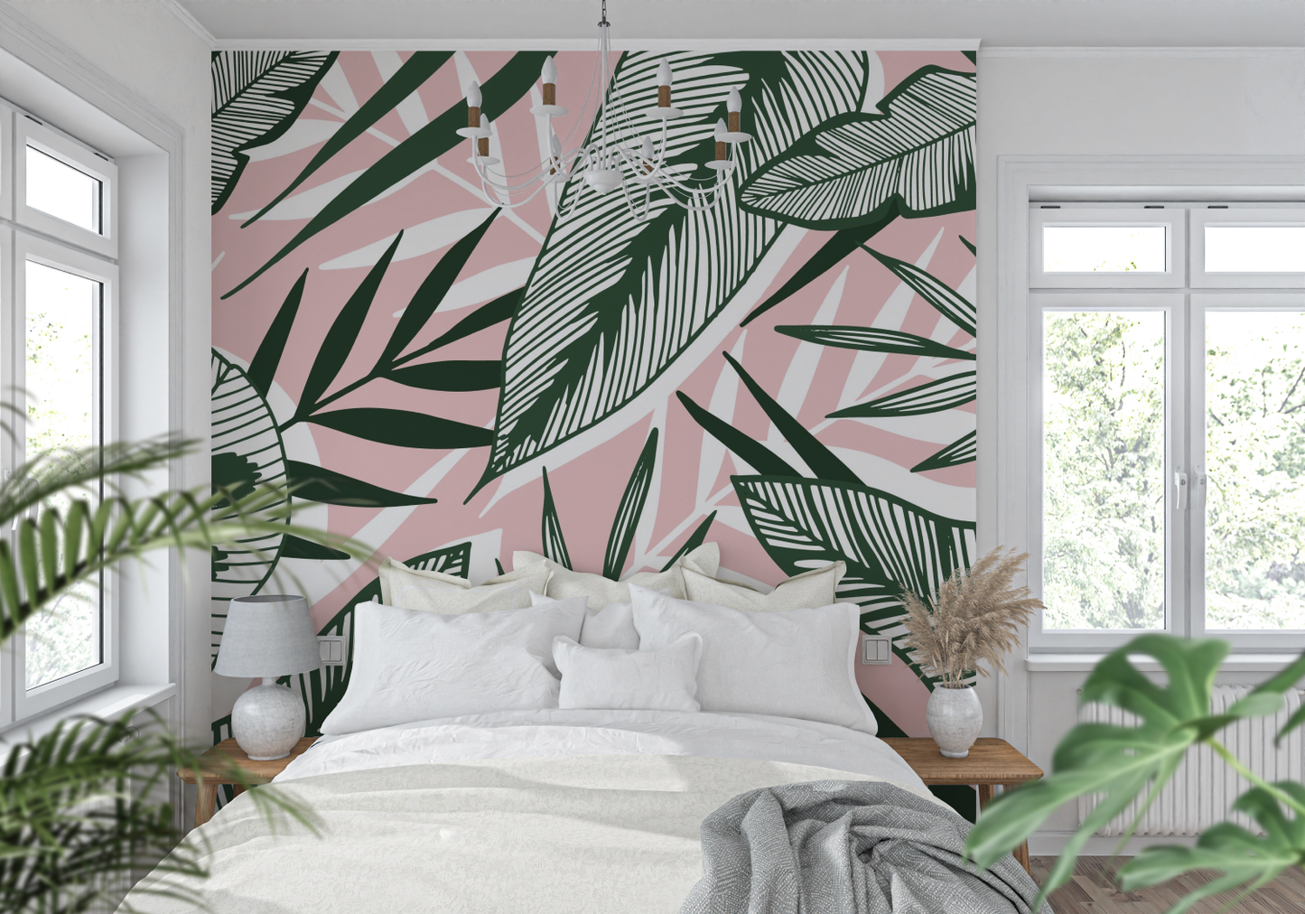 Papel pintado Selva Verde y Rosa - 4murs