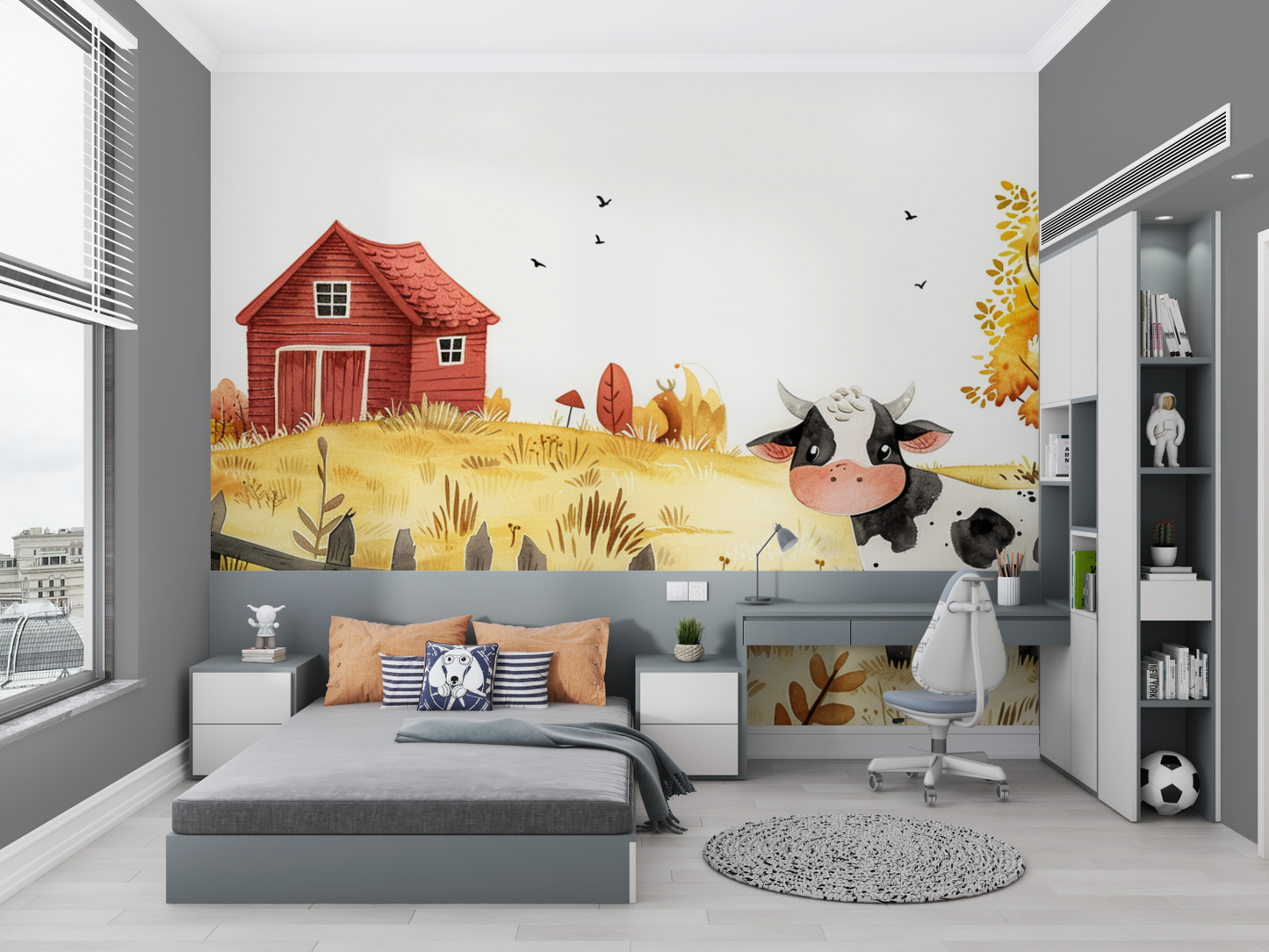 Papel pintado infantil Granja - pared panorámica del dormitorio