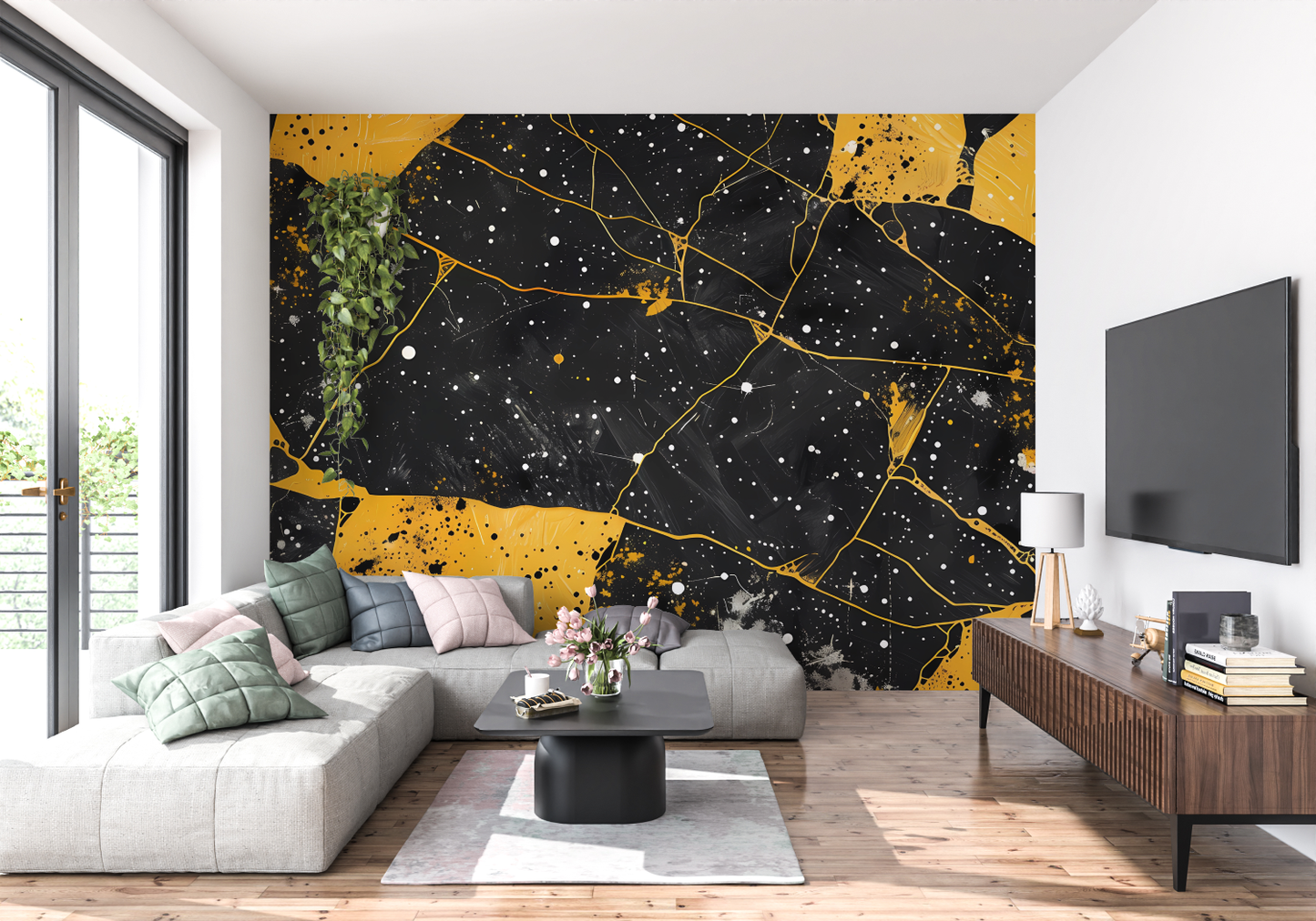 Papel pintado amarillo negro - papel pintado pano