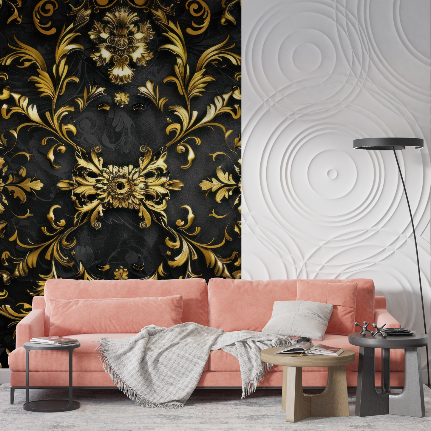 Papel pintado negro y dorado para dormitorio - diseño